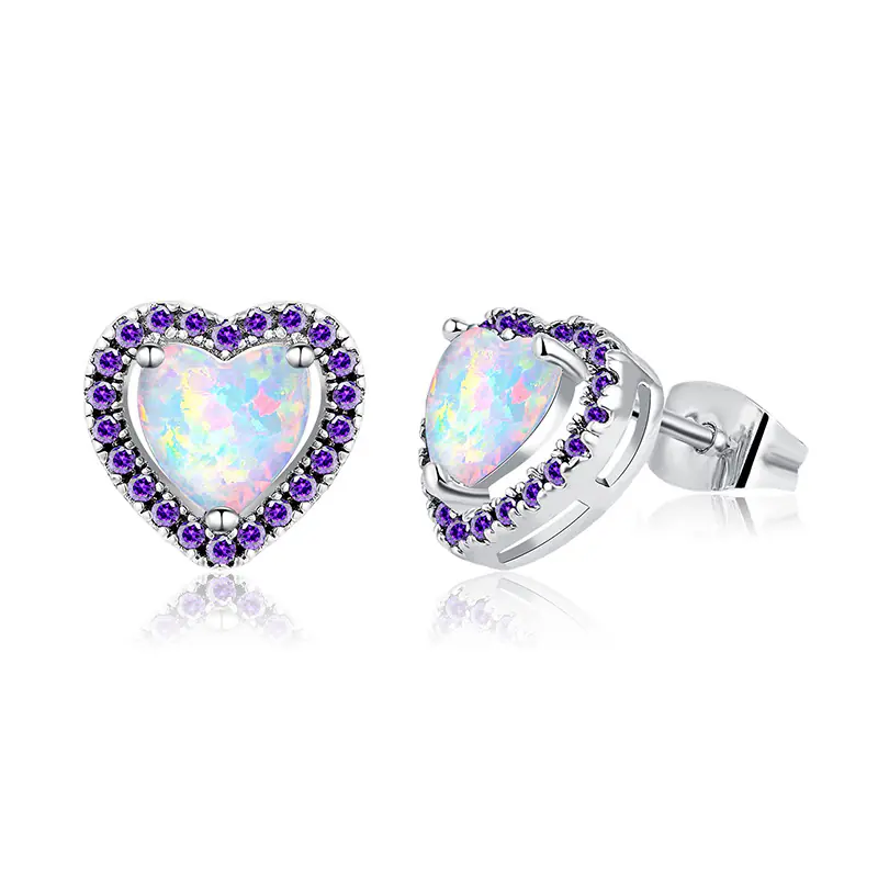 New Arrival Brass Heart Opal Stud Earrings Wholesale