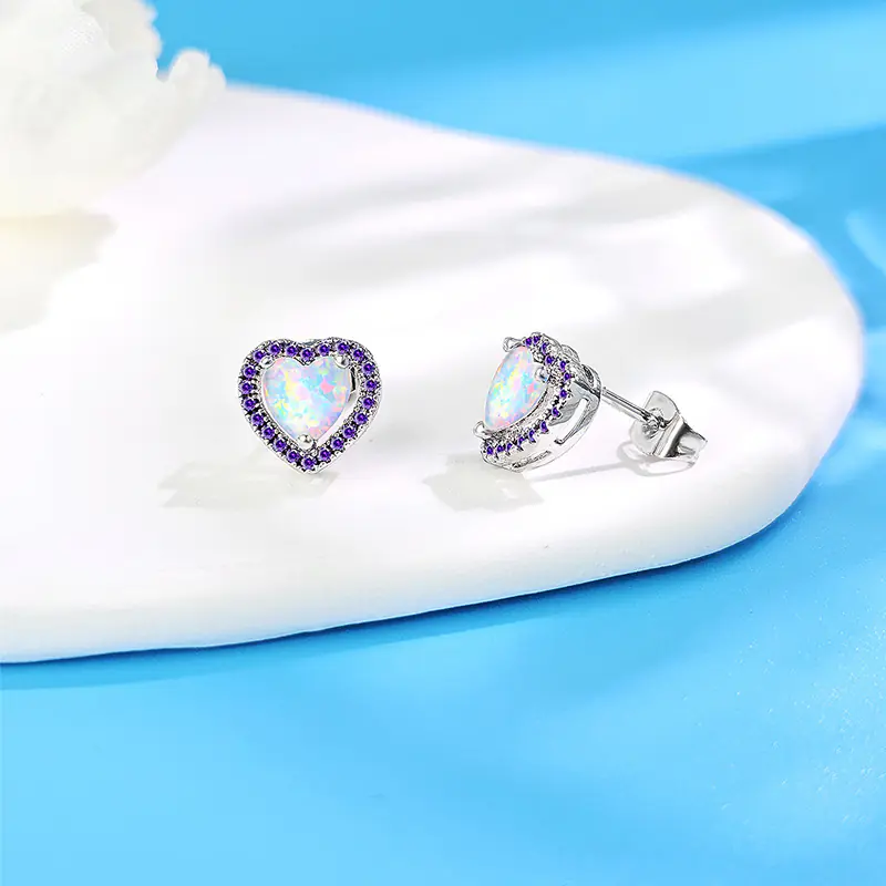 New Arrival Brass Heart Opal Stud Earrings Wholesale