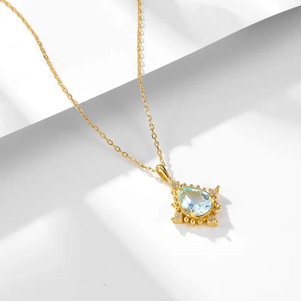 Trendy Sky Blue Topaz Drop 925S Silver CZ Pendant ODM