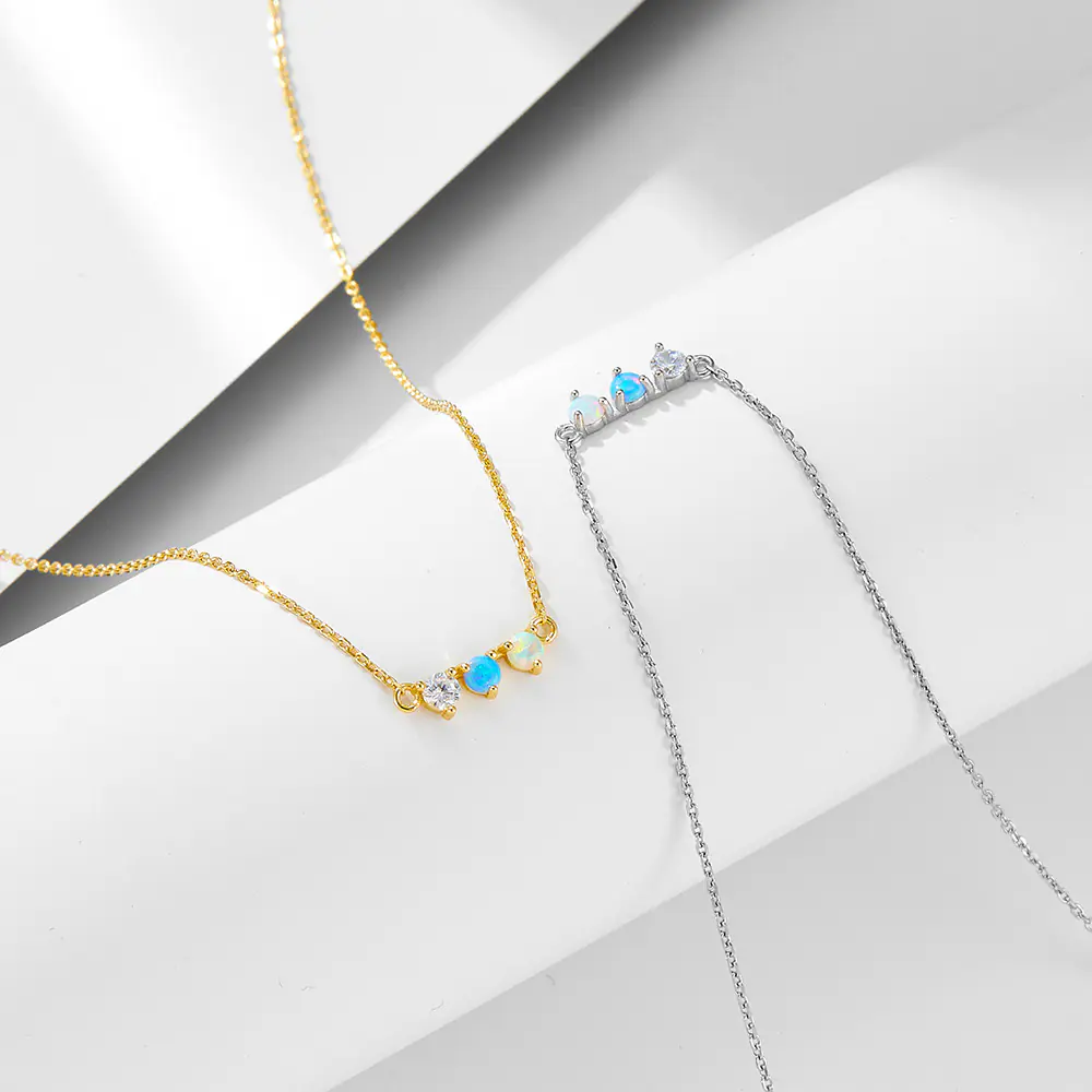 Colored Opal S925 Sterling Silver Chain Necklace OEM
