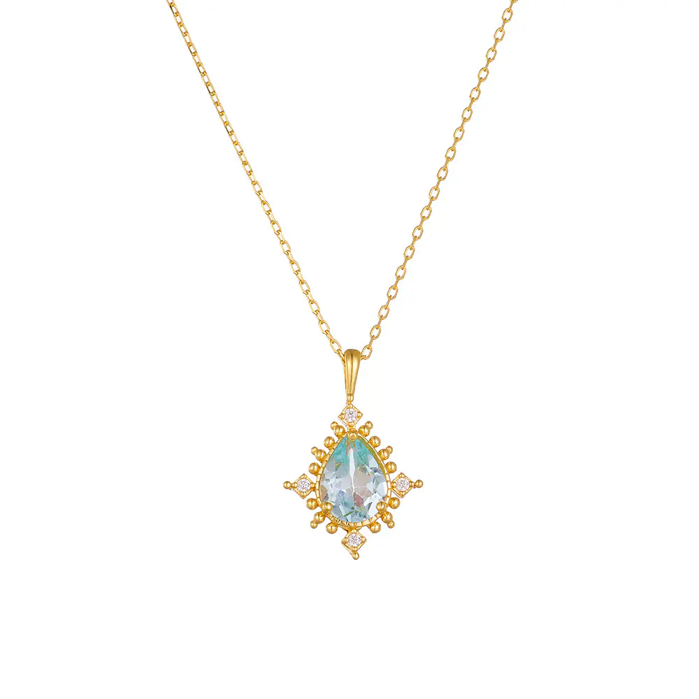 Trendy Sky Blue Topaz Drop 925S Silver CZ Pendant ODM