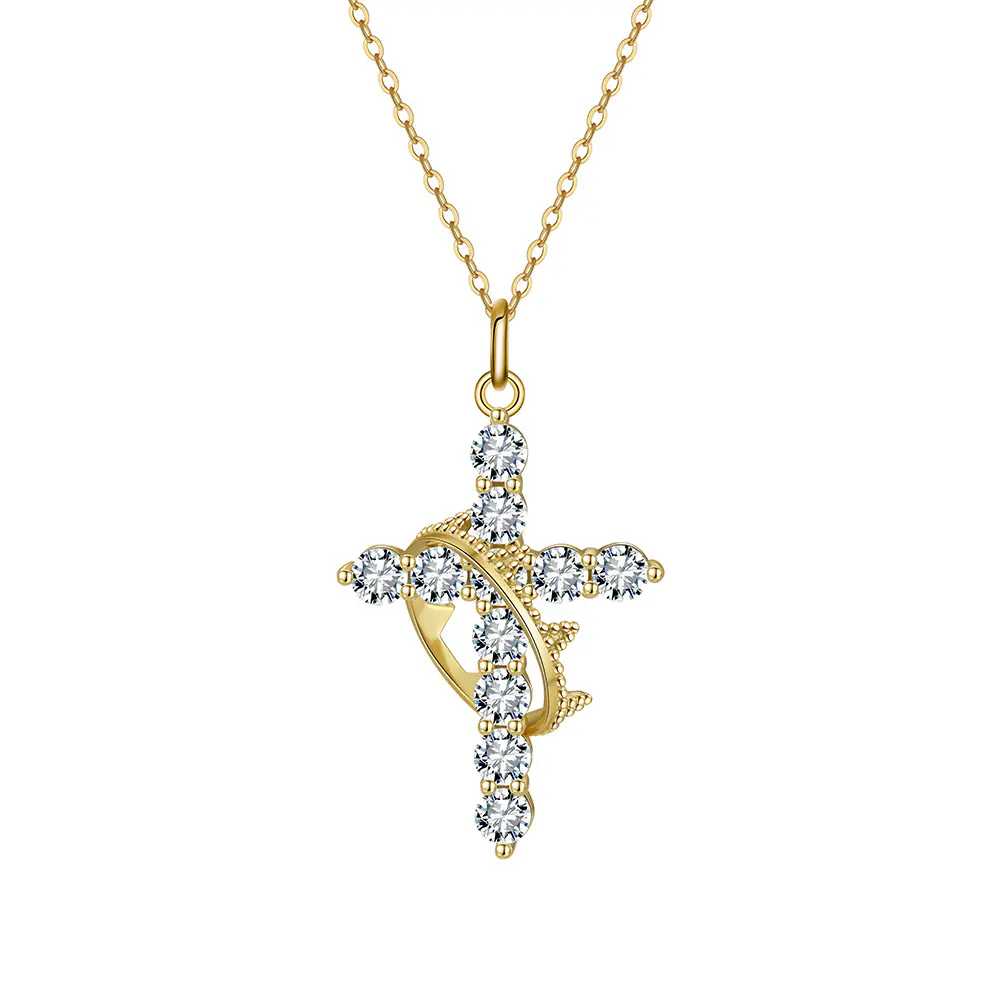 S925 Crown Cross Diamond Clavicle Necklace Wholesale