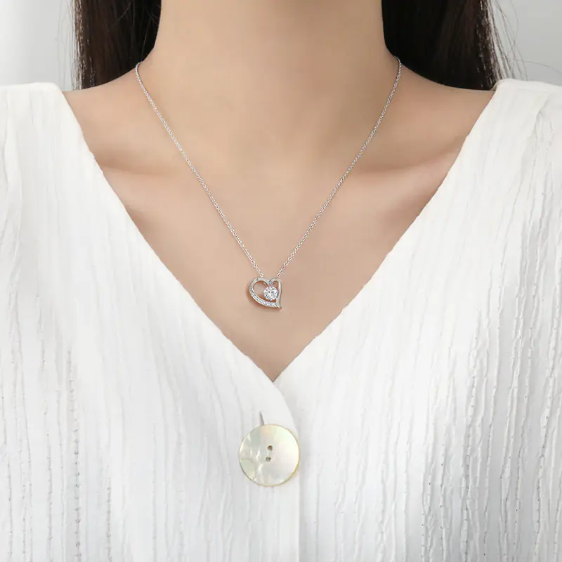Brass Round CZ Heart Chain Necklace For Women Wholesale