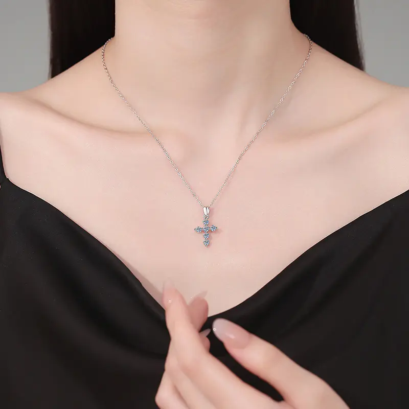 925 Silver VVS Moissanite Cross Pendant Wholesale