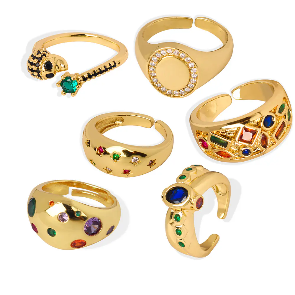 New Gold Plated Brass Rainbow CZ Ring Wholesale