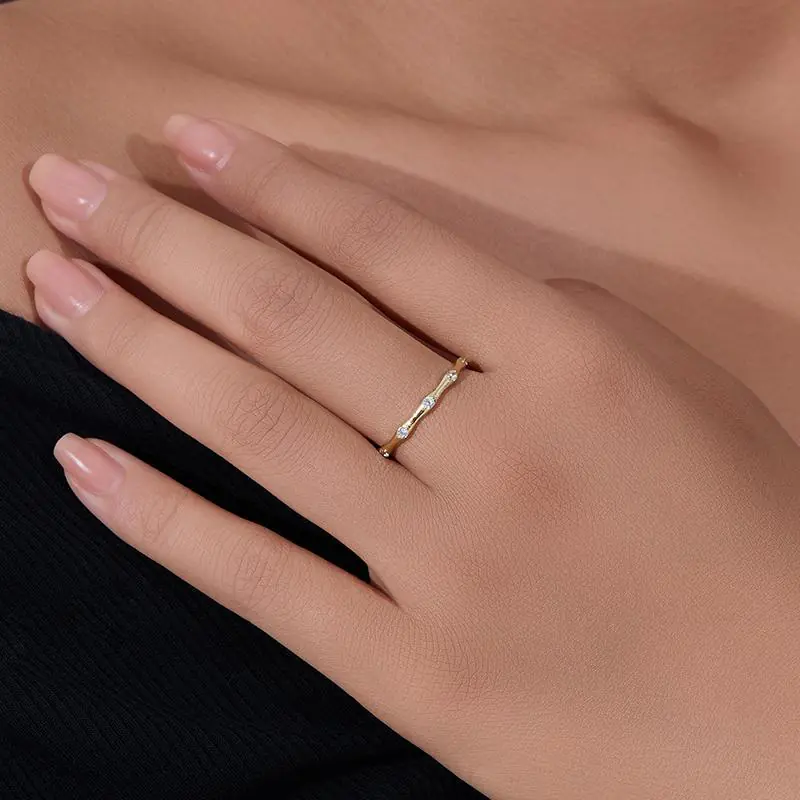 Fashion 925 Sterling Silver CZ Stones Thin Bamboo Rings Bulk