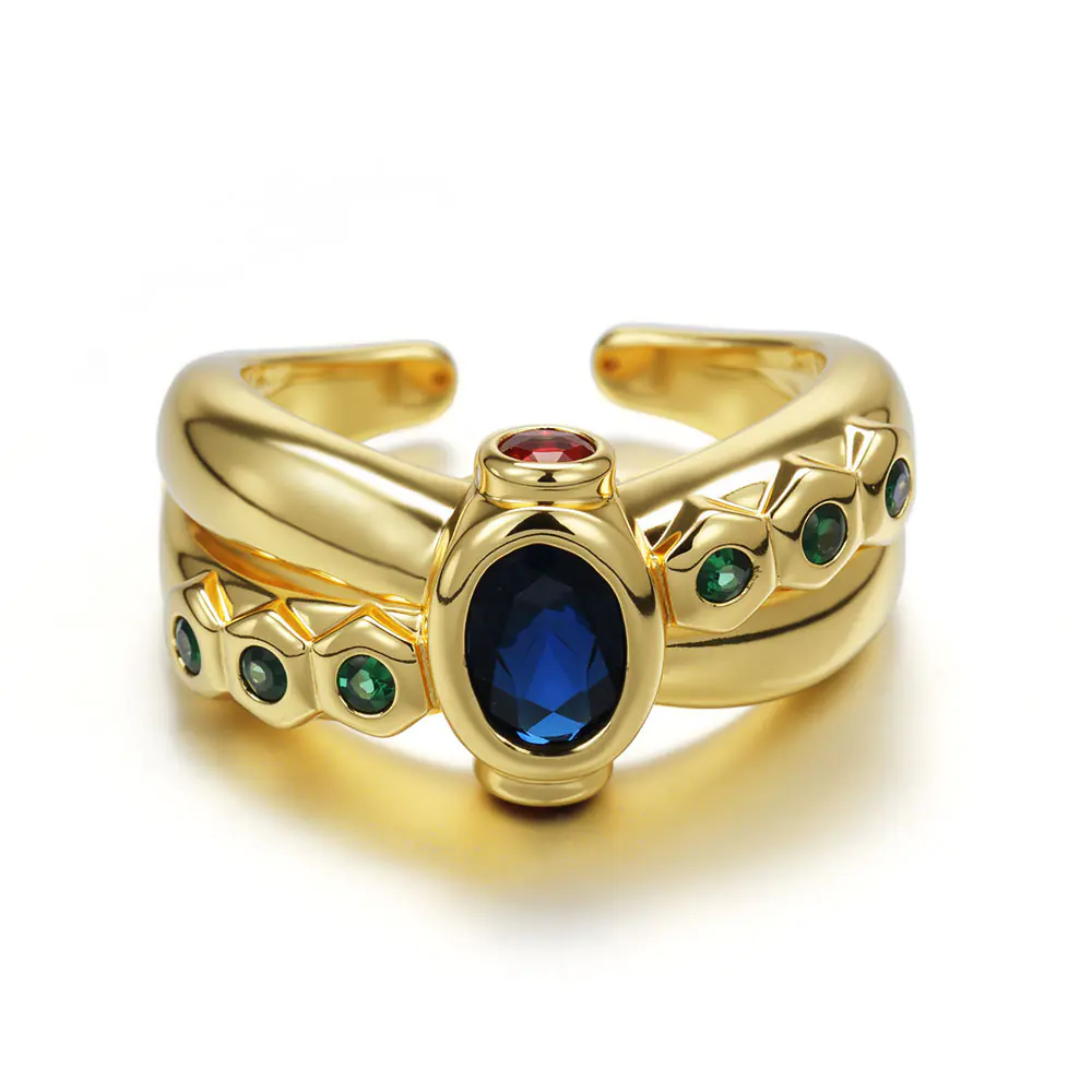 Brass Elegant Clorful Gem Opening Women Ring Factory