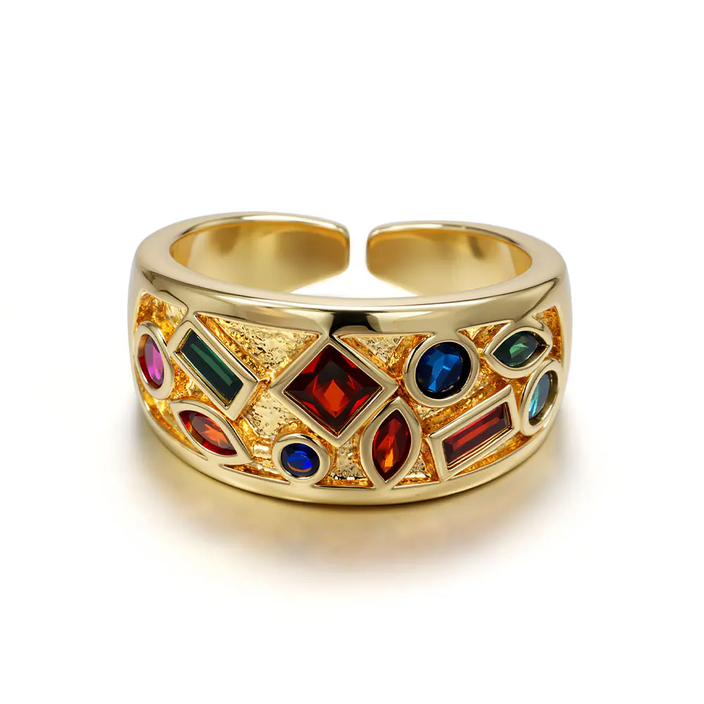 Brass Iced Out Clorful Gemstones Opening Ring Wholesale