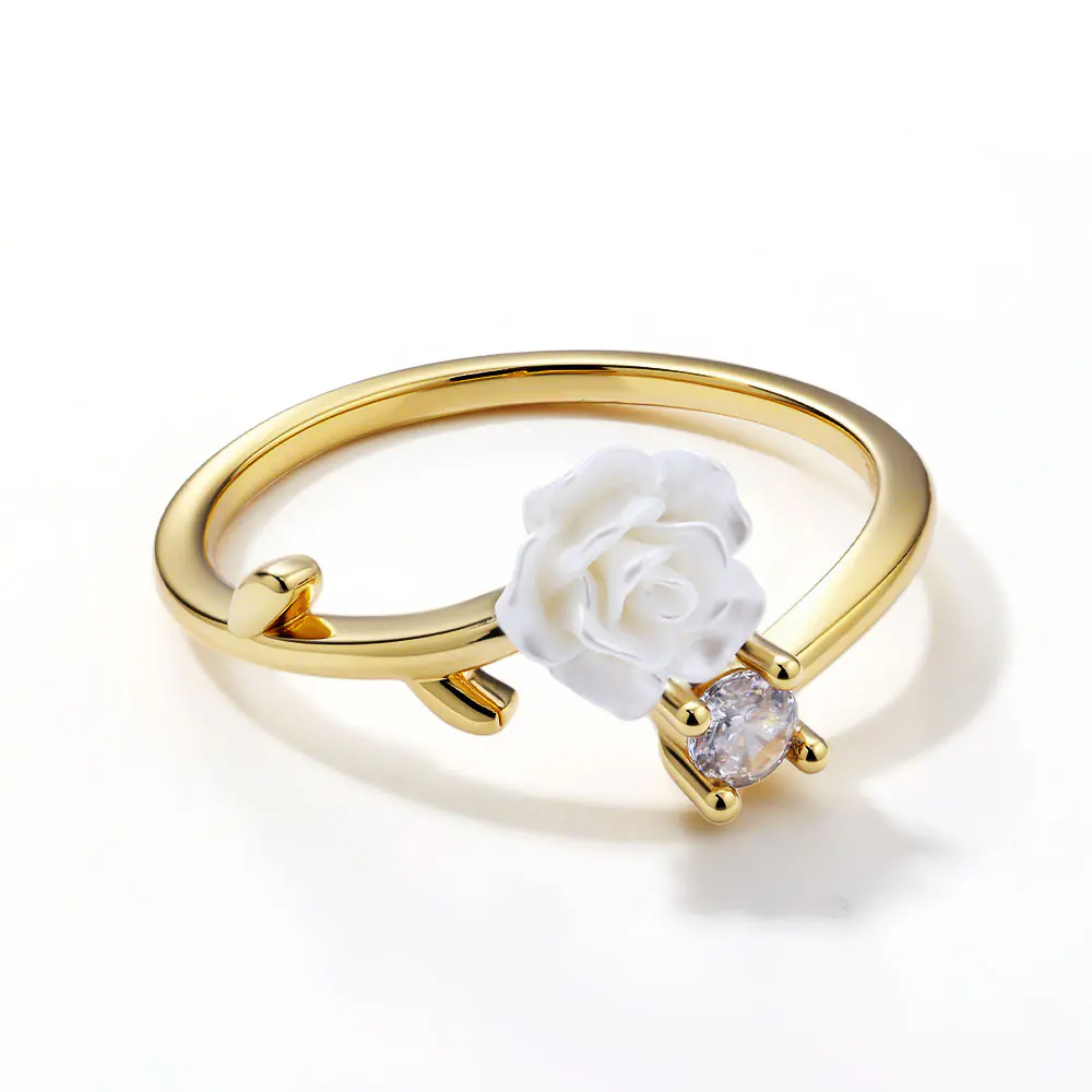 Stainless Steel Adjustable Rose CZ Ring
