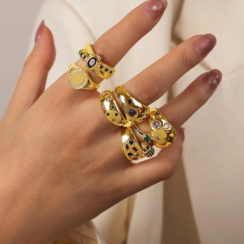 New Gold Plated Brass Rainbow CZ Ring Wholesale