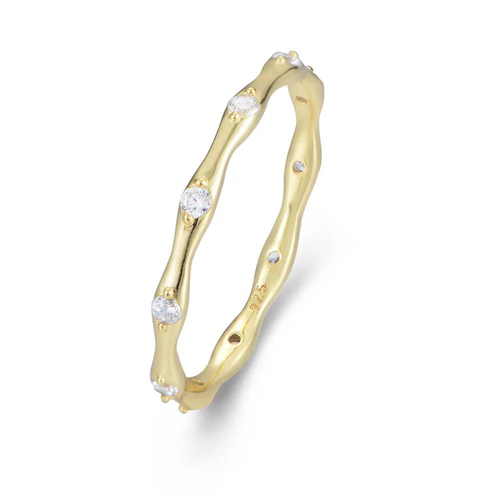 Fashion 925 Sterling Silver CZ Stones Thin Bamboo Rings Bulk