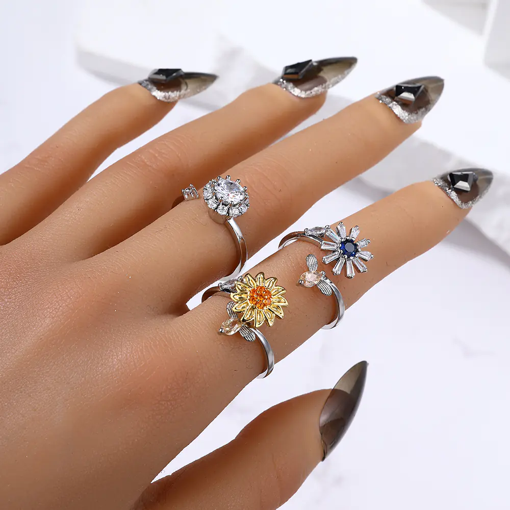 Fashion Sun Flower Dragonfly Adjustable Rotatable Rings Wholesale