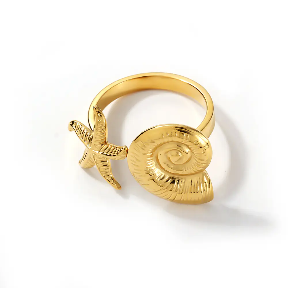 Fashion 18K Starfish Shells Stanless Steel Opening Ring Wholesale