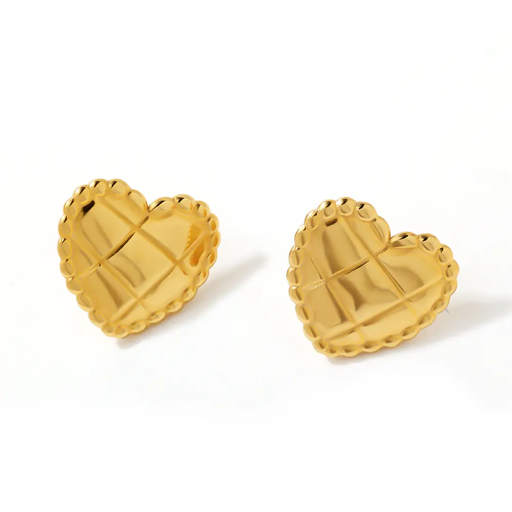 Stainless Steel Heart Texture Earrings Wholesale