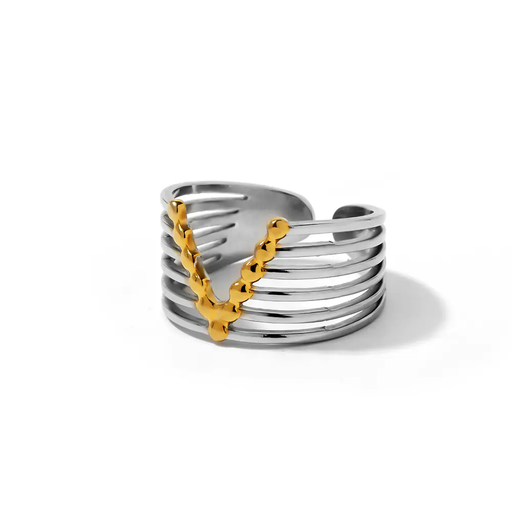 New Stainless Steel V shape Two Tone Opening Ring Factory