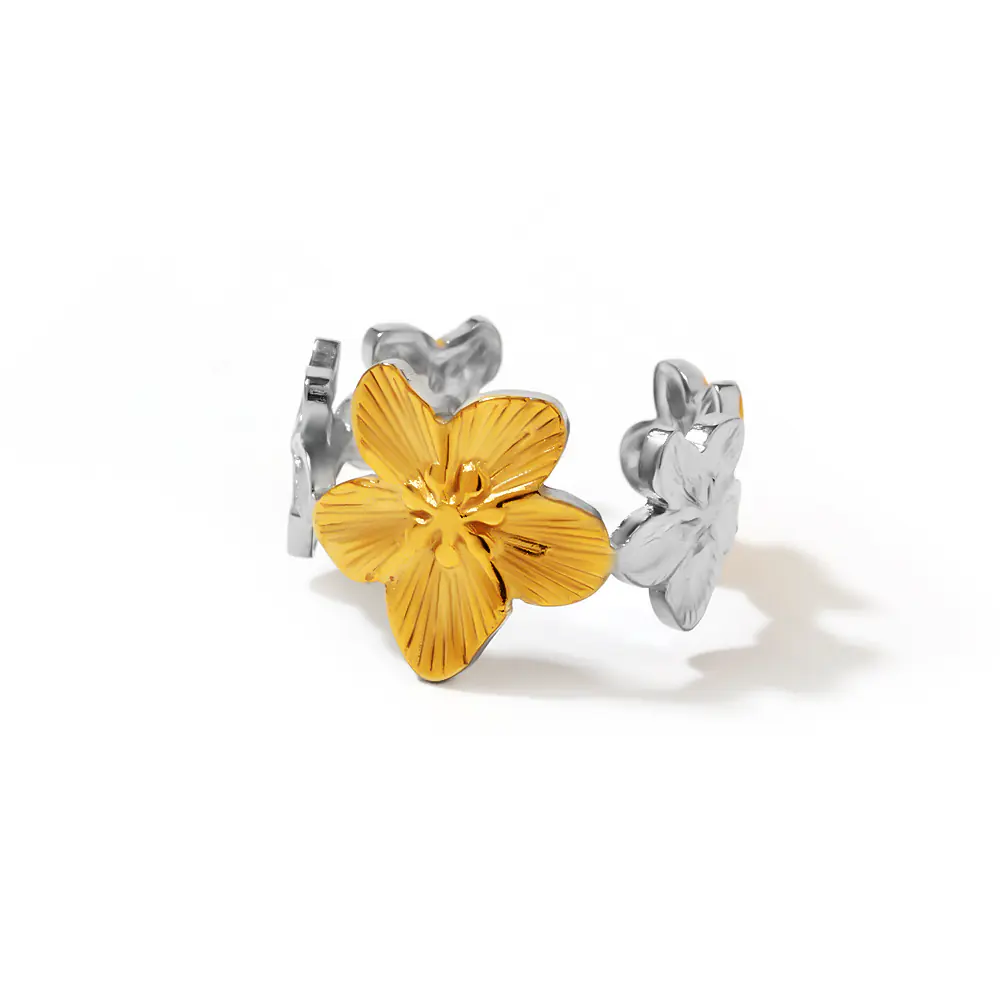 Stainless Steel Two Tone Flower Adjustable Ring Manufacturer