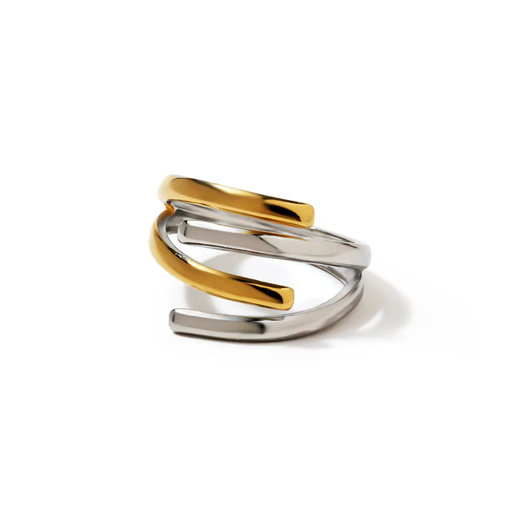 Trendy Stainless Steel Two-tone Adjustable Rings OEM