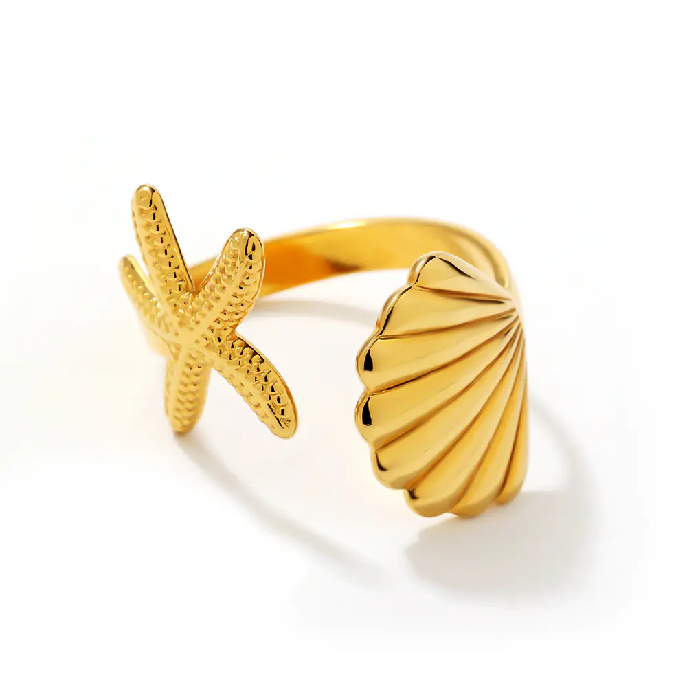 Stainless Steel Marine Threaded Shell Starfish Open Ring Wholesale