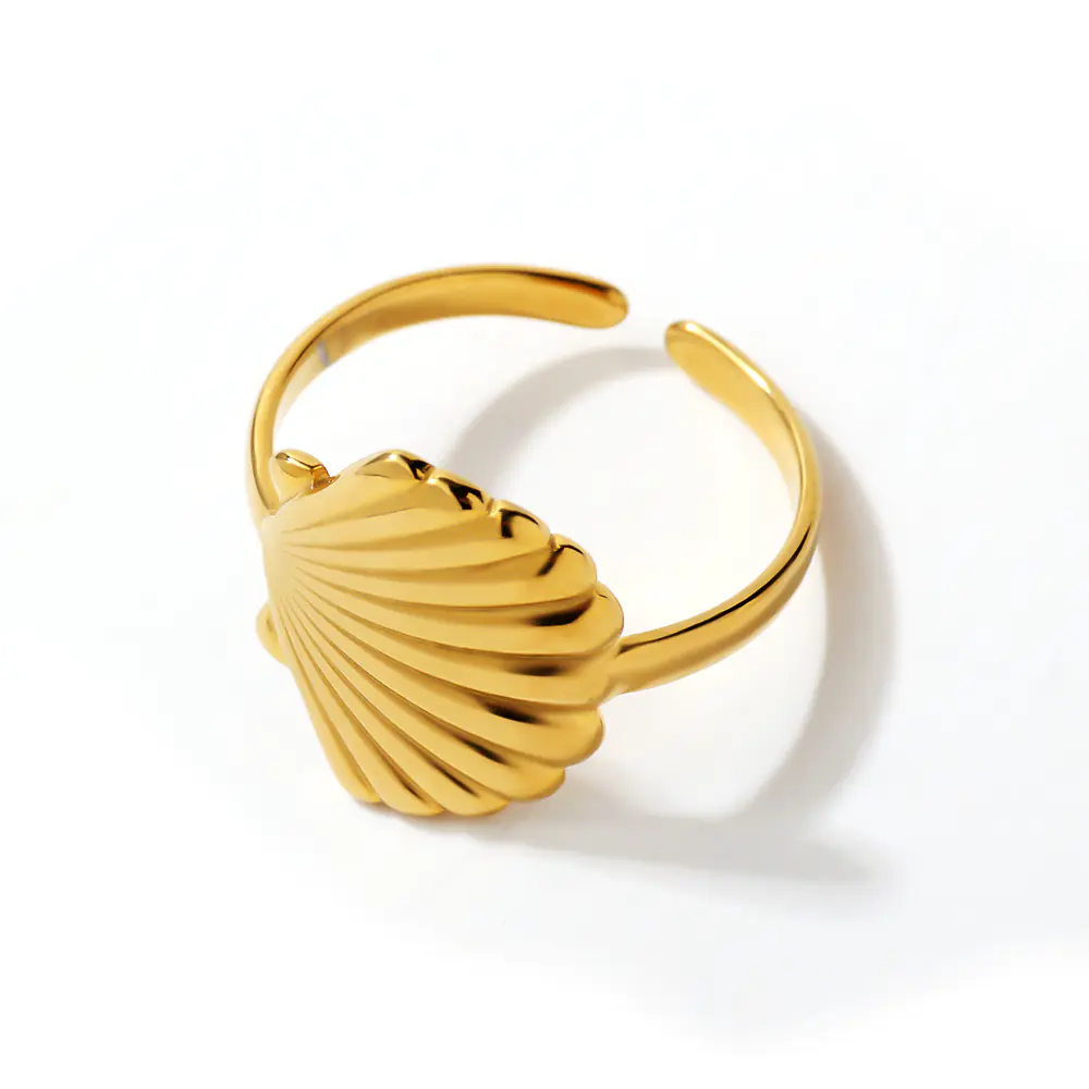 Stainless Steel Trendy Adjustable Open Seashell Ring Wholesale