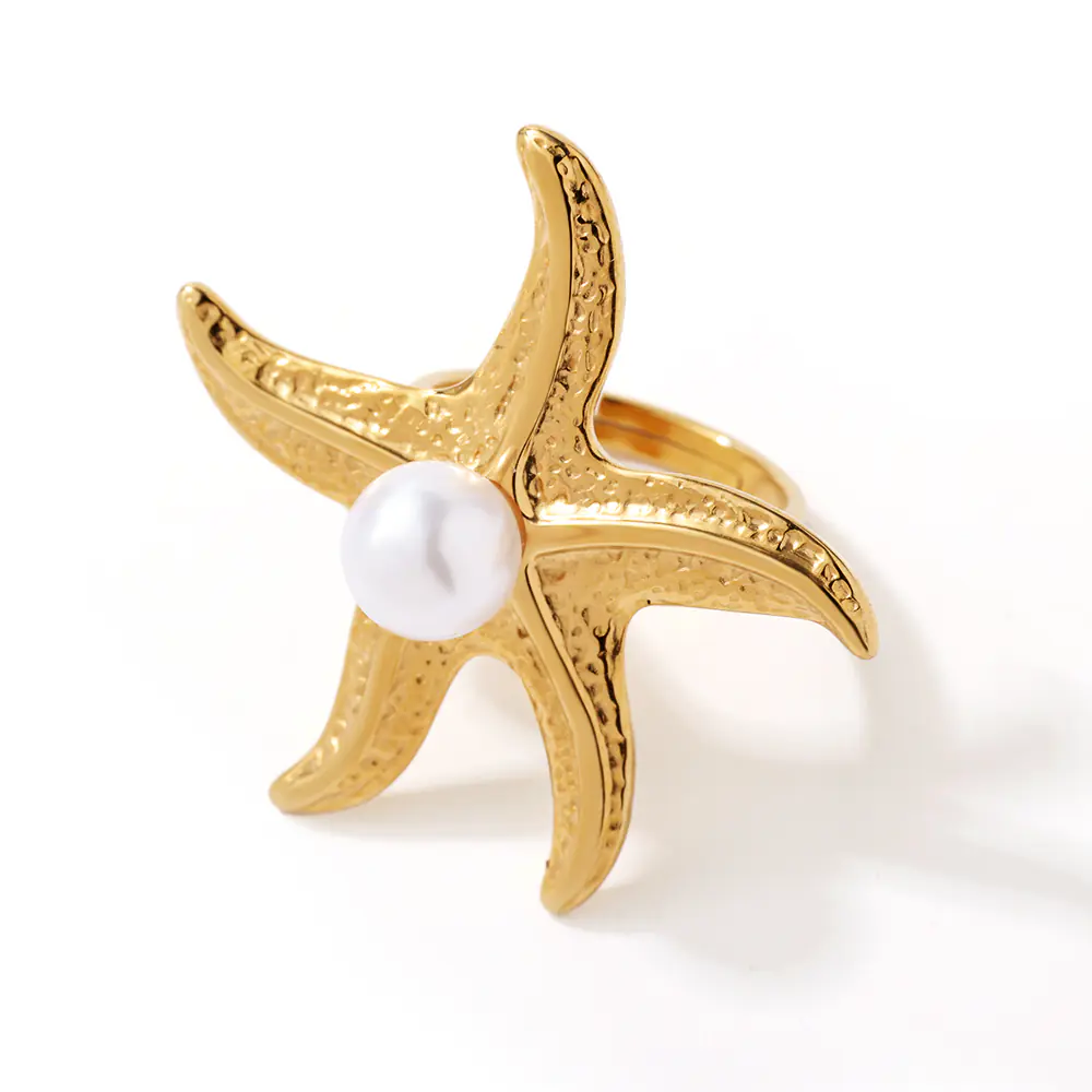Fashion Stainless Steel Gold Plated Geometric Starfish Ring Wholesale