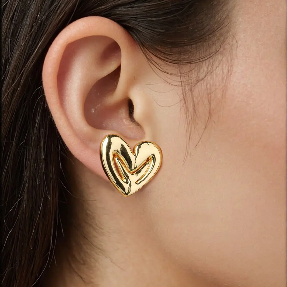 S925 Heart Stripe Earrings Three Sizes Available Bulk