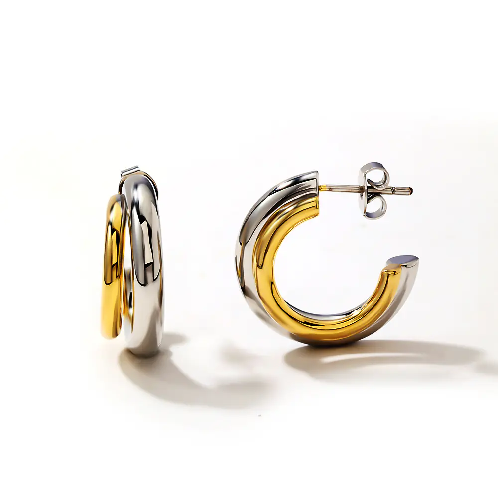 New Fashion 925 Sterling Silver Two-Tone Stud Wholesale