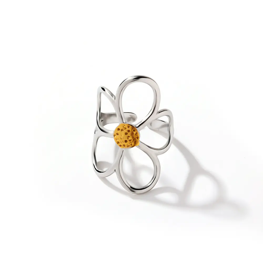 Stainless Steel Hollow Flower Adjustable Ring Wholesale