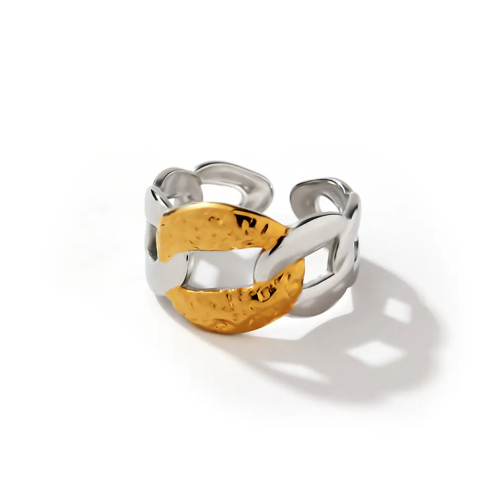 Fashion Two-tone Stainless Steel Open Chain Ring ODM
