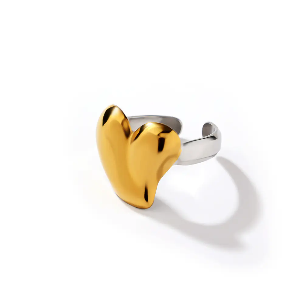 Plain Stainless Steel Gold Heart Open Ring Wholesale