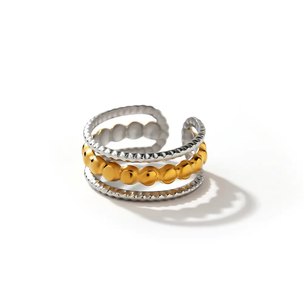 Gold Plated Stainless Steel 3-row Adjustable Ring Factory