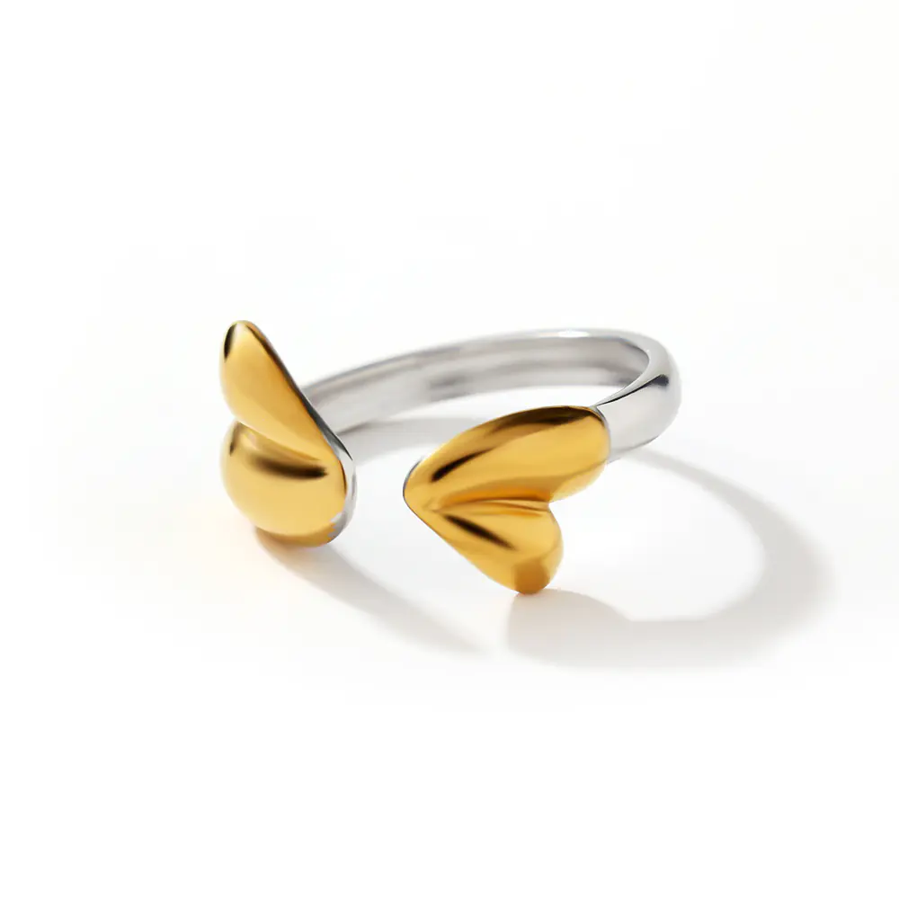 18K Gold Plated Stainless Steel Heart Open Rings Supplier