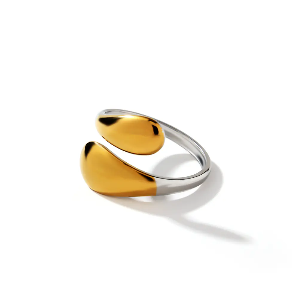 No Tarnished Stainless Steel Two-Tone Comma Rings Supplier