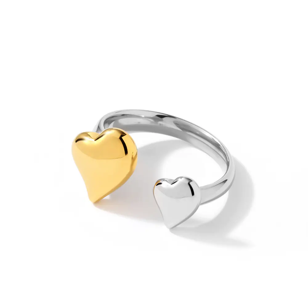Stainless Steel Two-tone Heart-shaped Adjustable Ring Wholesale