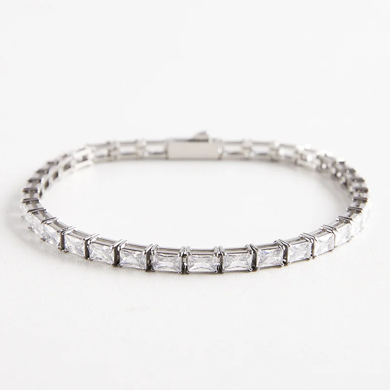 Stainless Steel Baguette CZ Tennis Bracelet