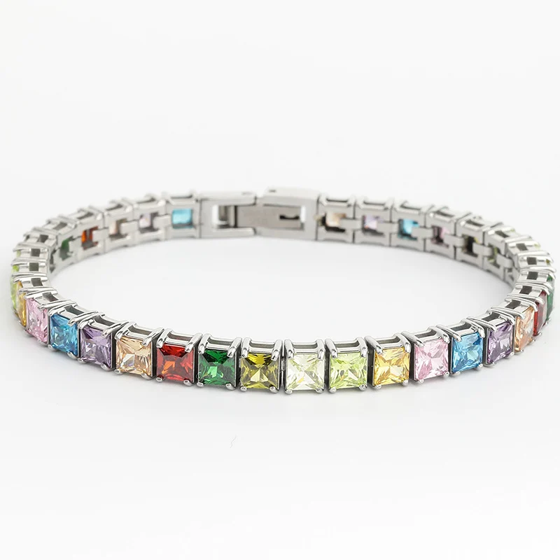 316L Stainless Steel 4×4mm Square CZ Gradient Tennis Bracelet