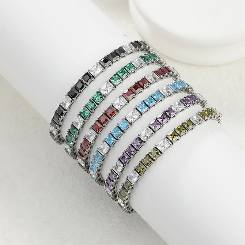 316L Stainless Steel Square & Baguette CZ Gradient Tennis Bracelet