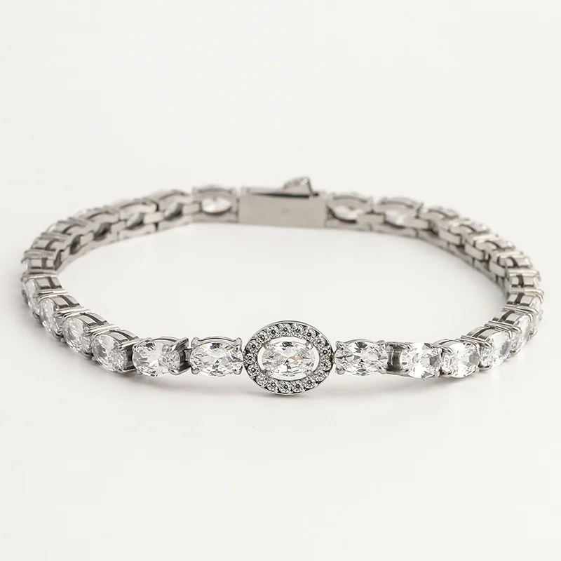 316L Stainless Steel Iced‑Out Oval Cut Cubic CZ Tennis Bracelet Wholesale