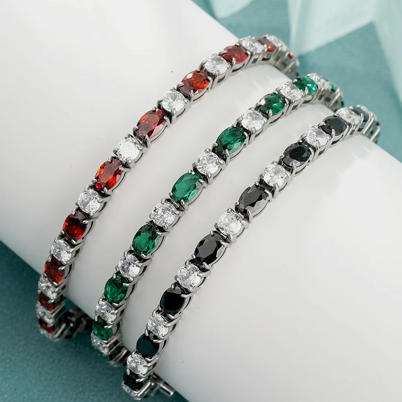 316L Stainless Steel 4×6 Oval Egg‑Shape Ombre Gradient CZ Tennis Bracelet