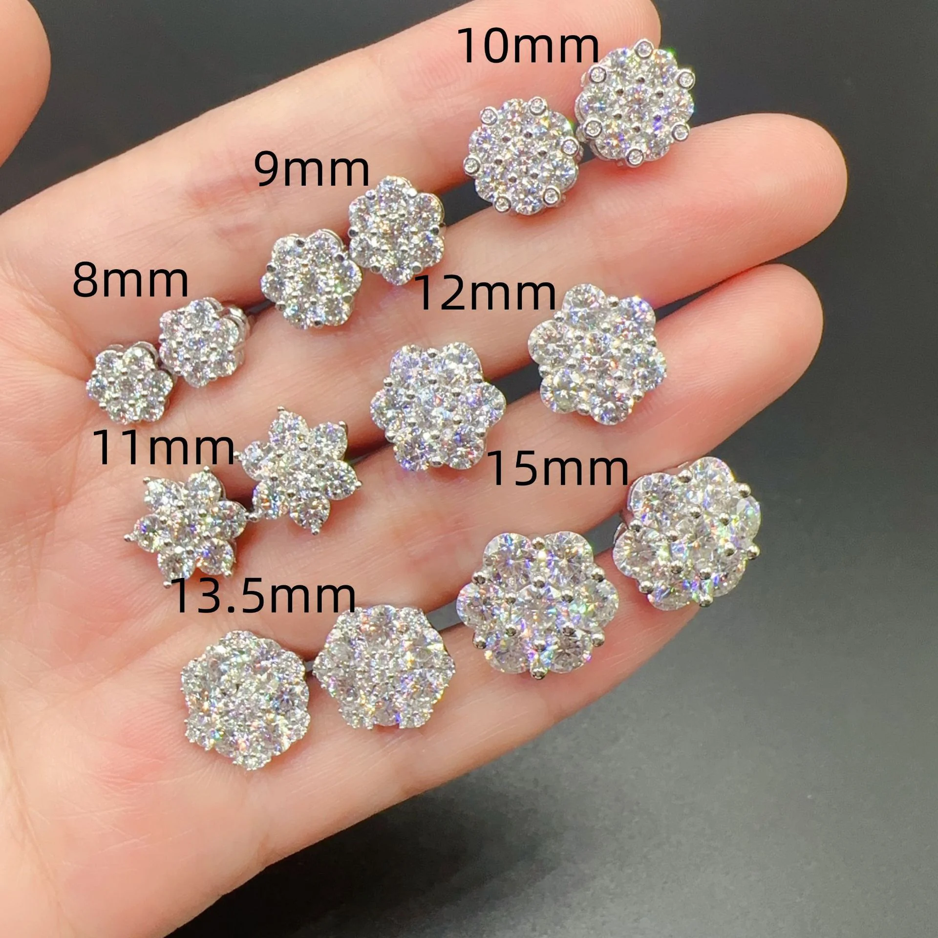 S925 Silver Moissanite Flower Stud Earrings