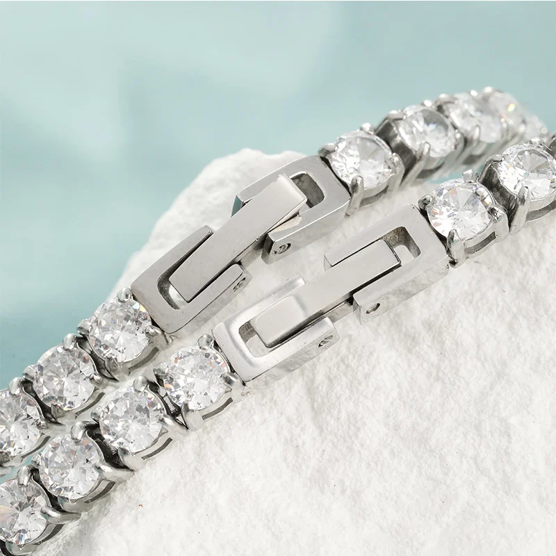 316L Stainless Steel Round & Rectangle Mixed Cut CZ Tennis Bracelet