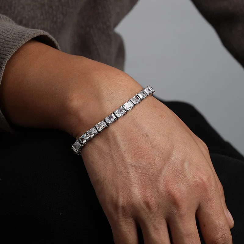 Stainless Steel Baguette CZ Tennis Bracelet