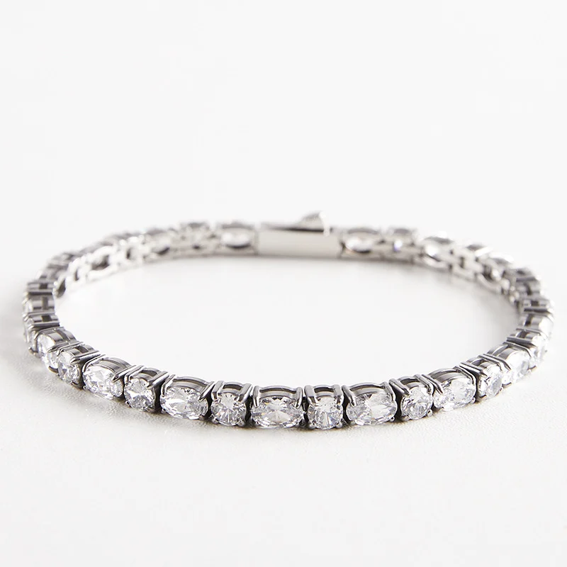316L Stainless Steel 4×6 Oval Egg‑Shape Ombre Gradient CZ Tennis Bracelet