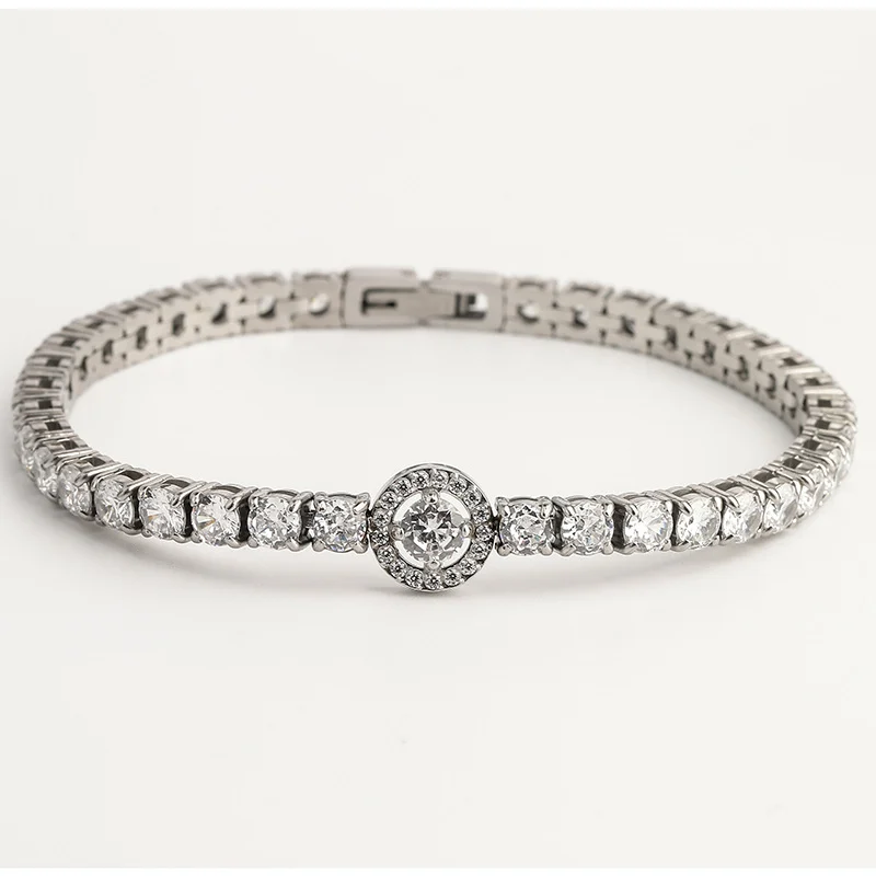 316L Stainless Steel Round & Rectangle Mixed Cut CZ Tennis Bracelet
