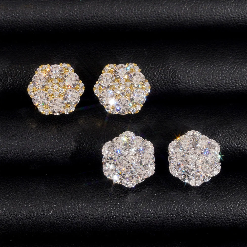 925 Sterling Silver Moissanite 10mm Sparkling Flower Stud Earrings